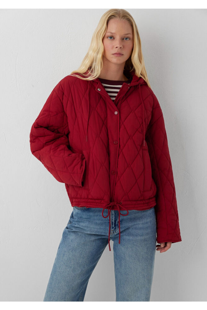 Mavi Kapüşonlu Kapitone Kırmızı Loose Fit Kadın Mont 1110911-70392