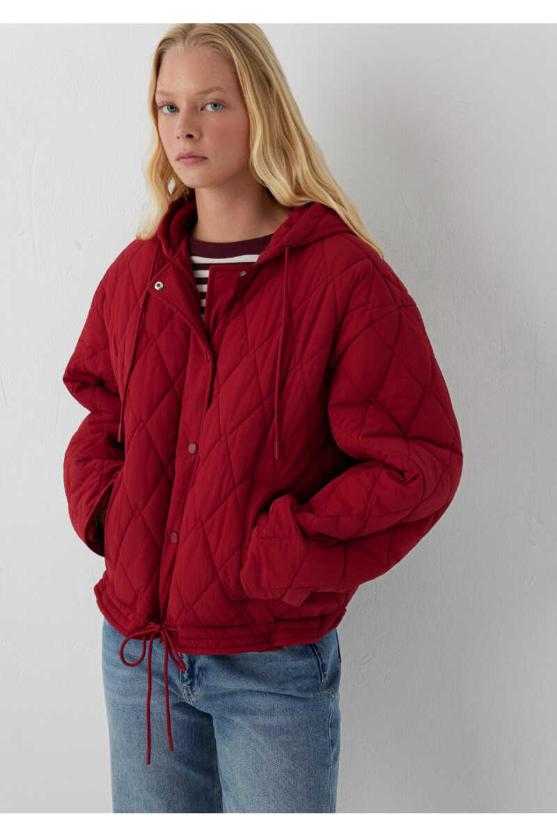 Mavi Kapüşonlu Kapitone Kırmızı Loose Fit Kadın Mont 1110911-70392 - 2