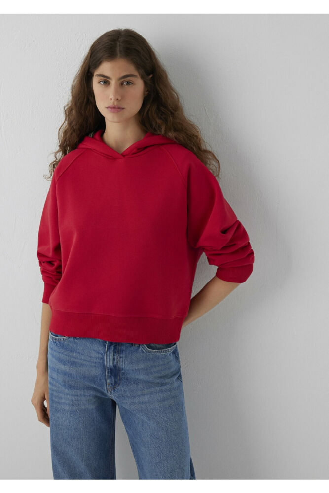 Mavi Kapüşonlu Kırmızı Basic Loose Fit Kadın Sweatshirt 1S10577-86417