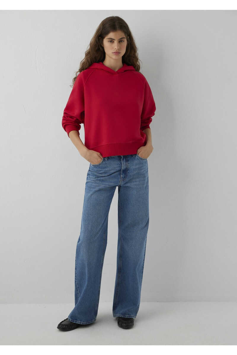 Mavi Kapüşonlu Kırmızı Basic Loose Fit Kadın Sweatshirt 1S10577-86417 - 2