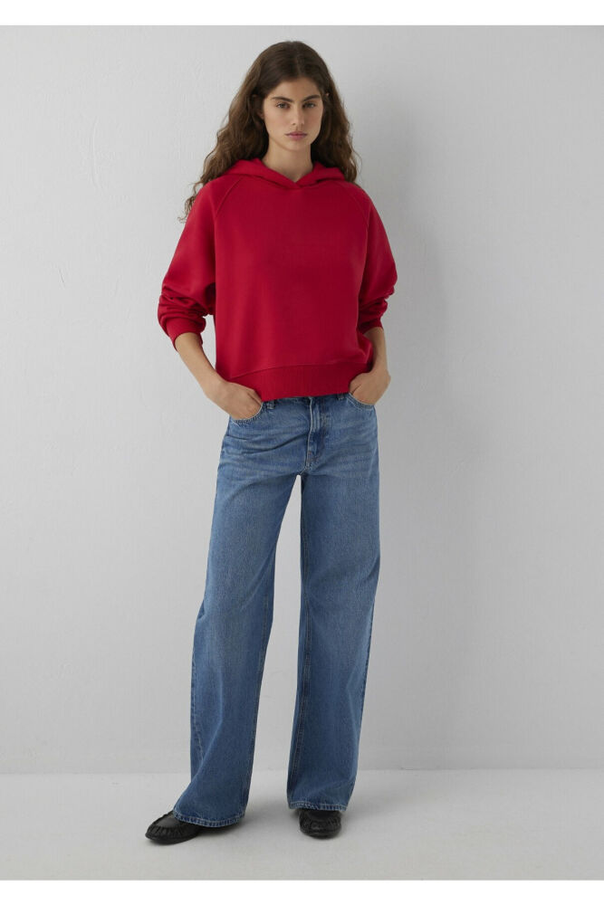 Mavi Kapüşonlu Kırmızı Basic Loose Fit Kadın Sweatshirt 1S10577-86417 (1)