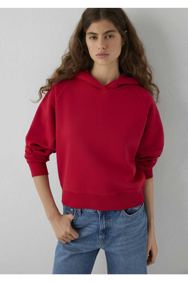 Mavi Kapüşonlu Kırmızı Basic Loose Fit Kadın Sweatshirt 1S10577-86417 - 3