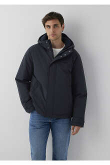Mavi Kapüşonlu Lacivert Loose Fit Erkek Şişme Mont 0110833-91564