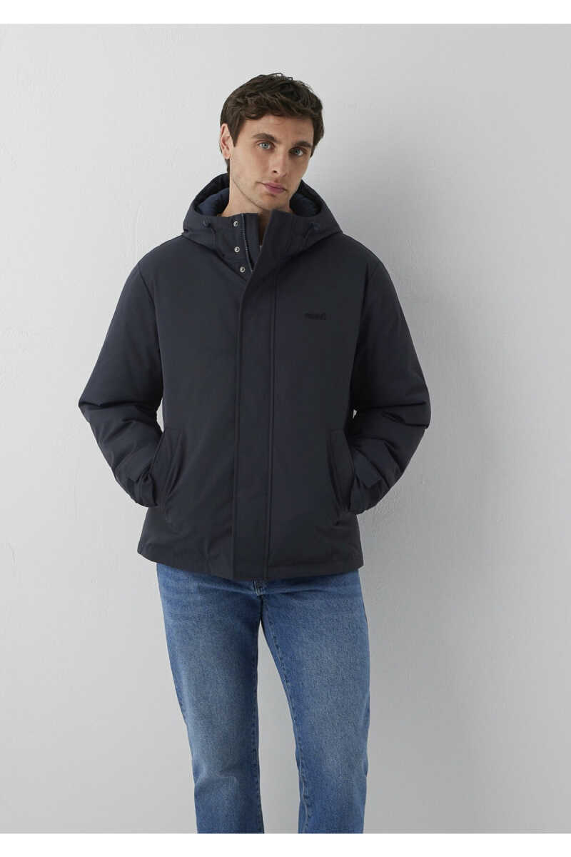 Mavi Kapüşonlu Lacivert Loose Fit Erkek Şişme Mont 0110833-91564 - 3