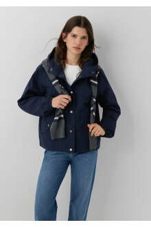 Mavi Kapüşonlu Lacivert Oversize Kadın Ceket 1110812-90372