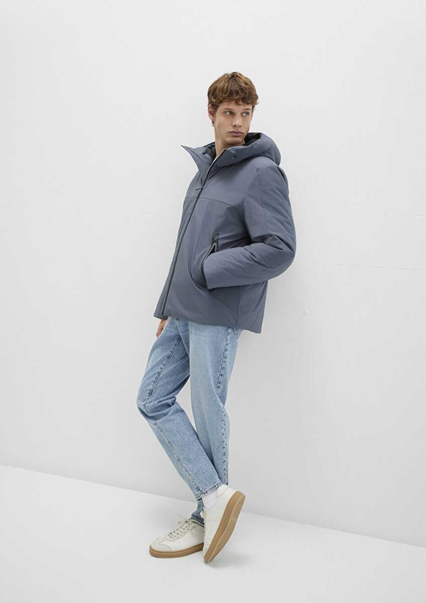 Mavi Kapüşonlu Loose Fit Erkek Mont 0110663-80776 - 2