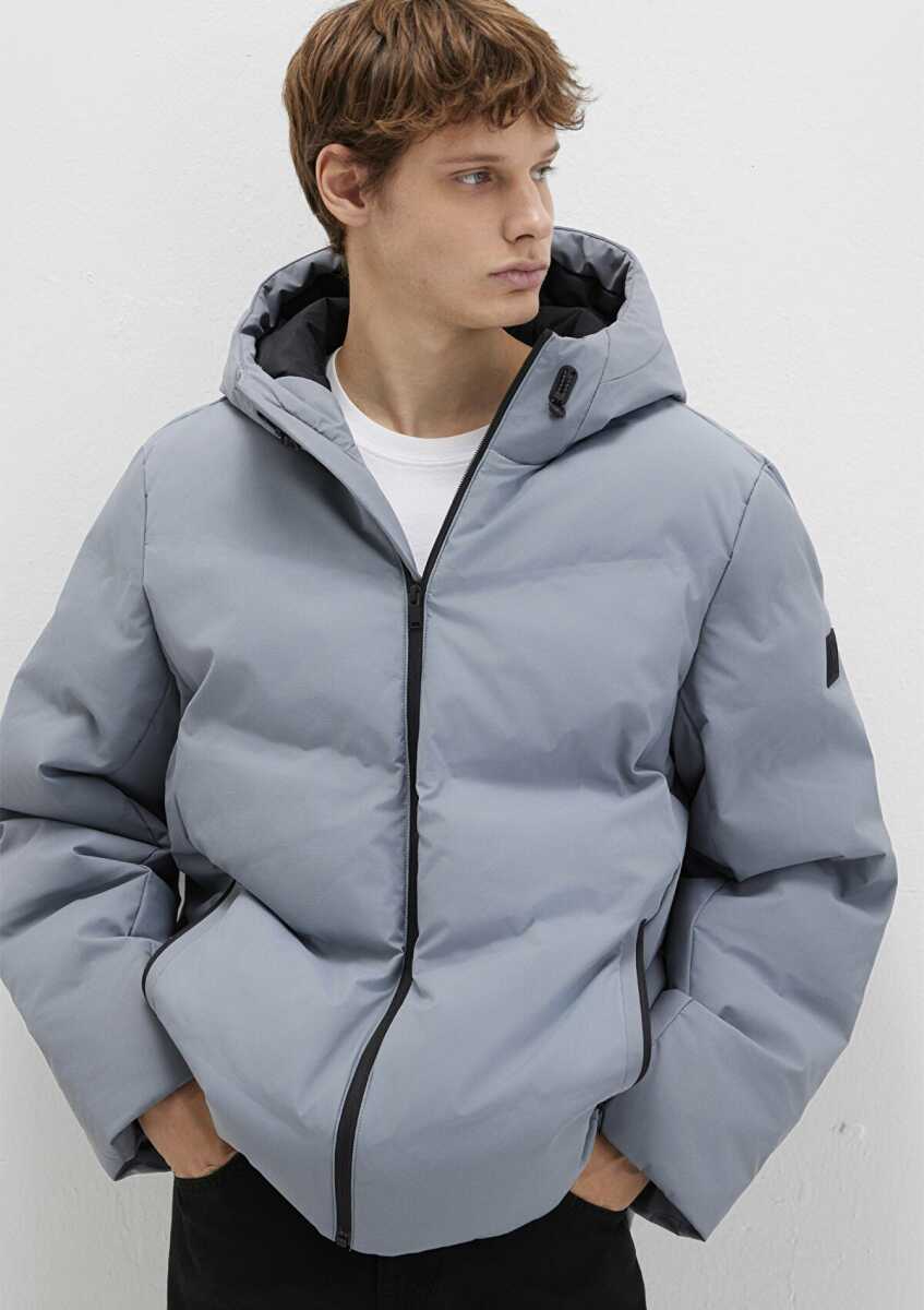 Mavi Kapüşonlu Loose Fit Gri Erkek Ceket 0110651-85550 - 1