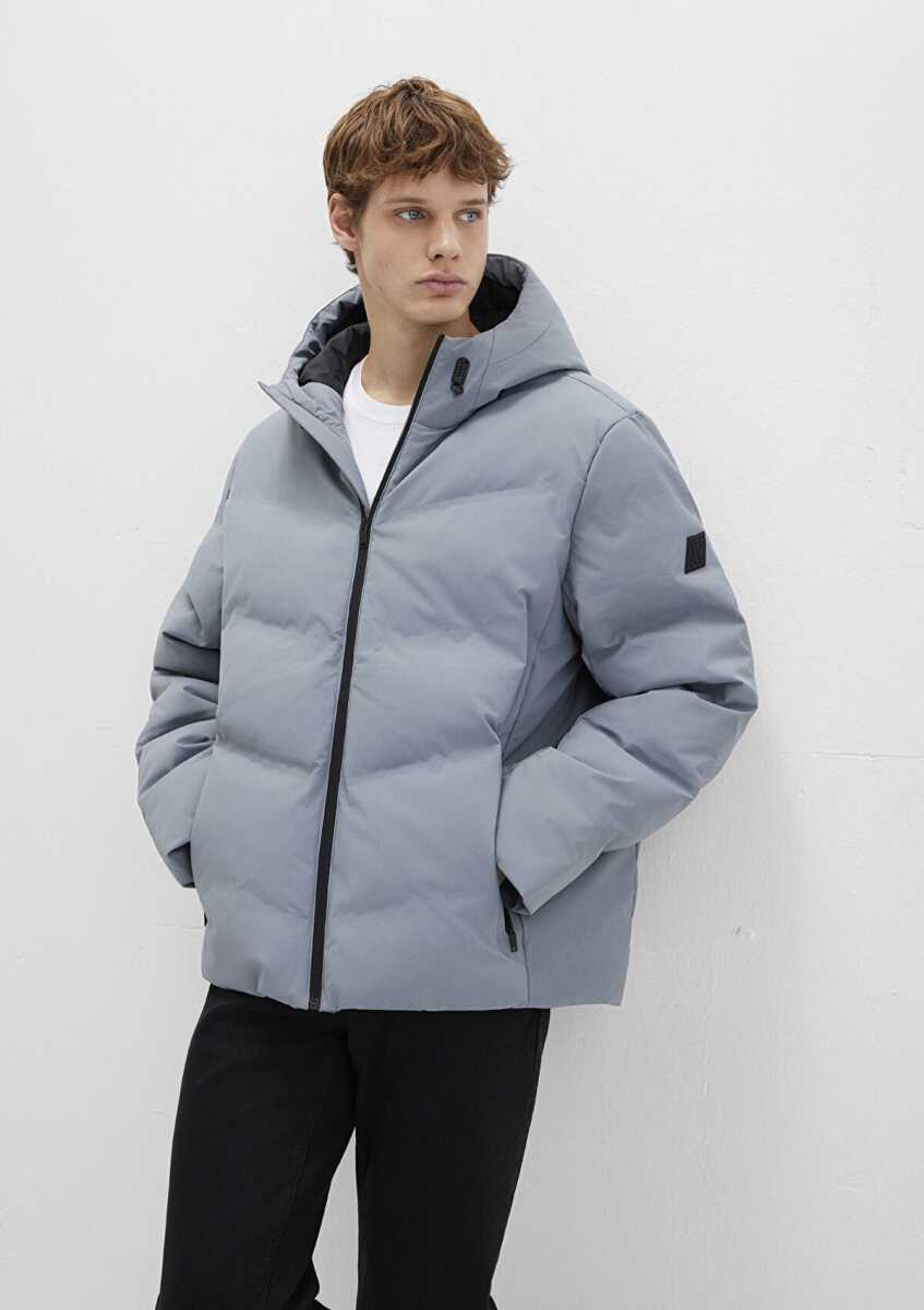 Mavi Kapüşonlu Loose Fit Gri Erkek Ceket 0110651-85550 - 2