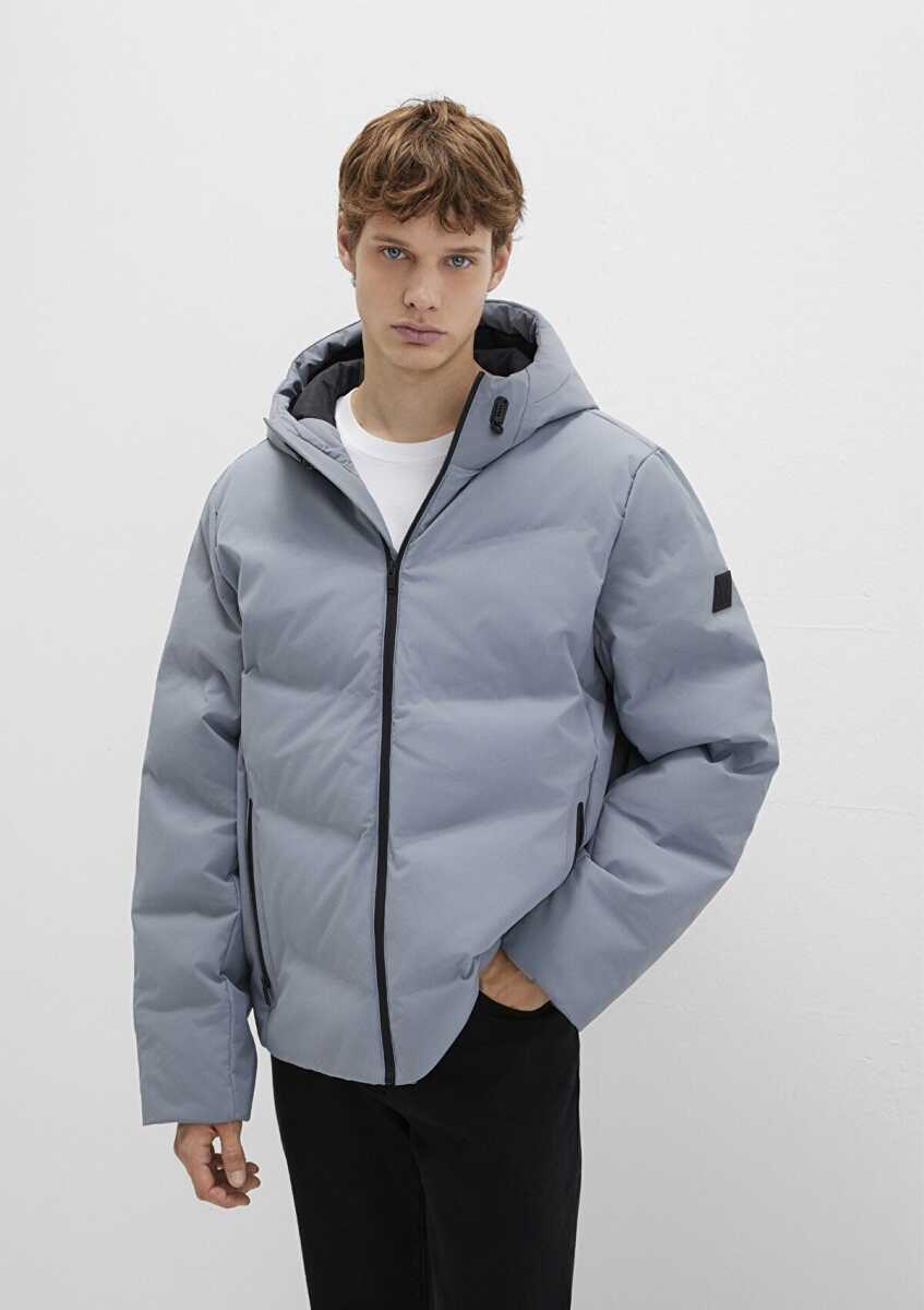 Mavi Kapüşonlu Loose Fit Gri Erkek Ceket 0110651-85550 - 3