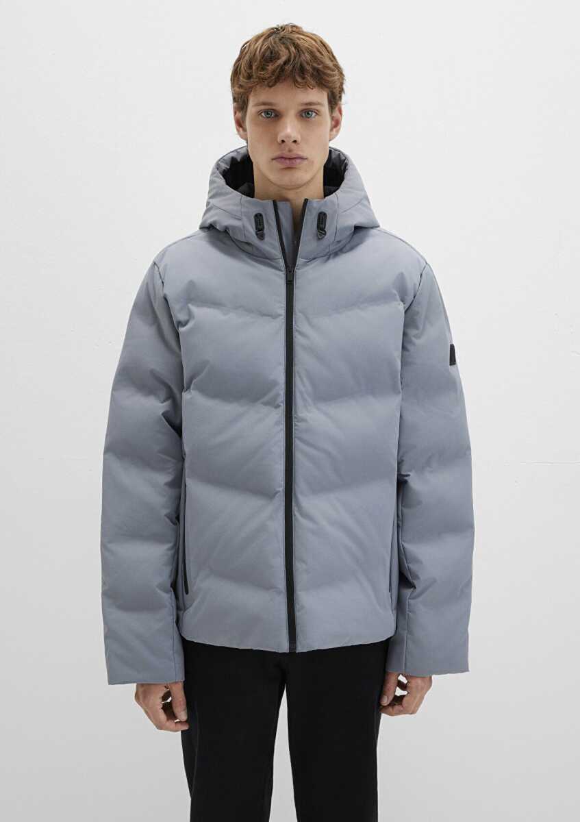 Mavi Kapüşonlu Loose Fit Gri Erkek Ceket 0110651-85550 - 4