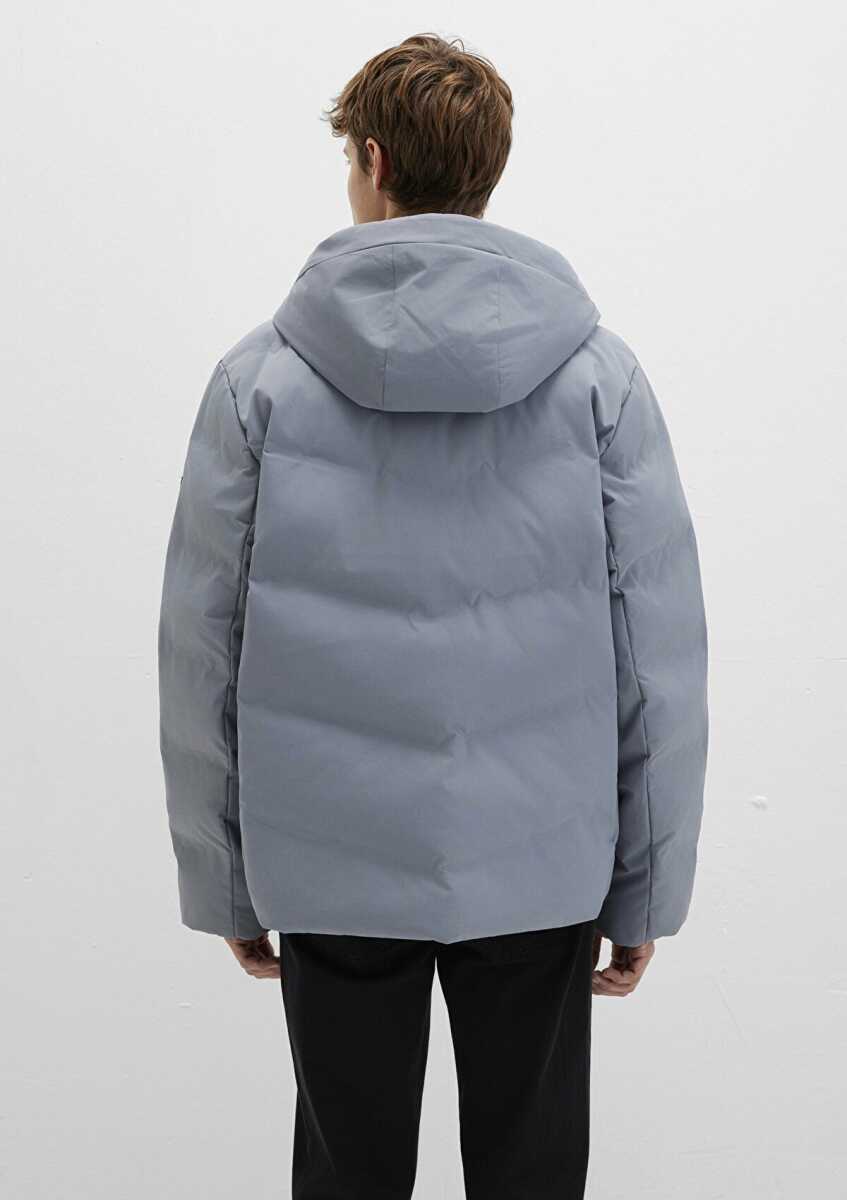 Mavi Kapüşonlu Loose Fit Gri Erkek Ceket 0110651-85550 - 5
