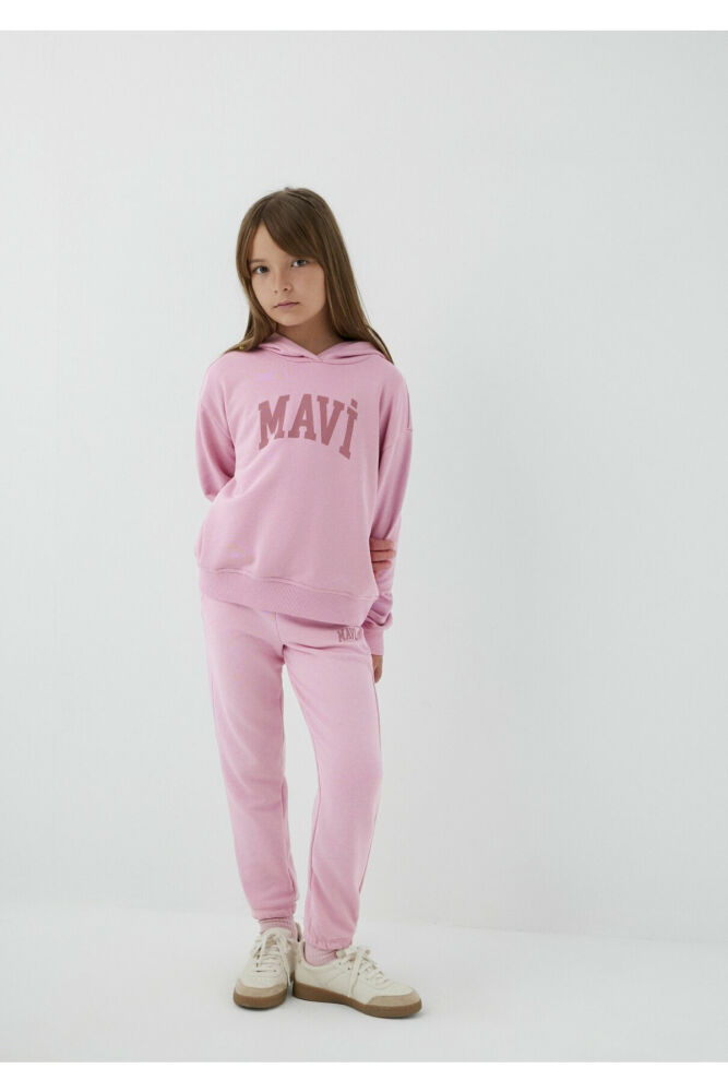 Mavi Kapüşonlu Pembe Loose Fit Çocuk Sweatshirt 7S10147-71015 (1)
