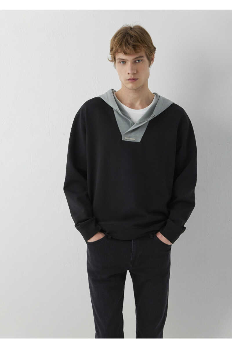 Mavi Kapüşonlu Siyah Erkek Sweat 0S20123-900 - 2