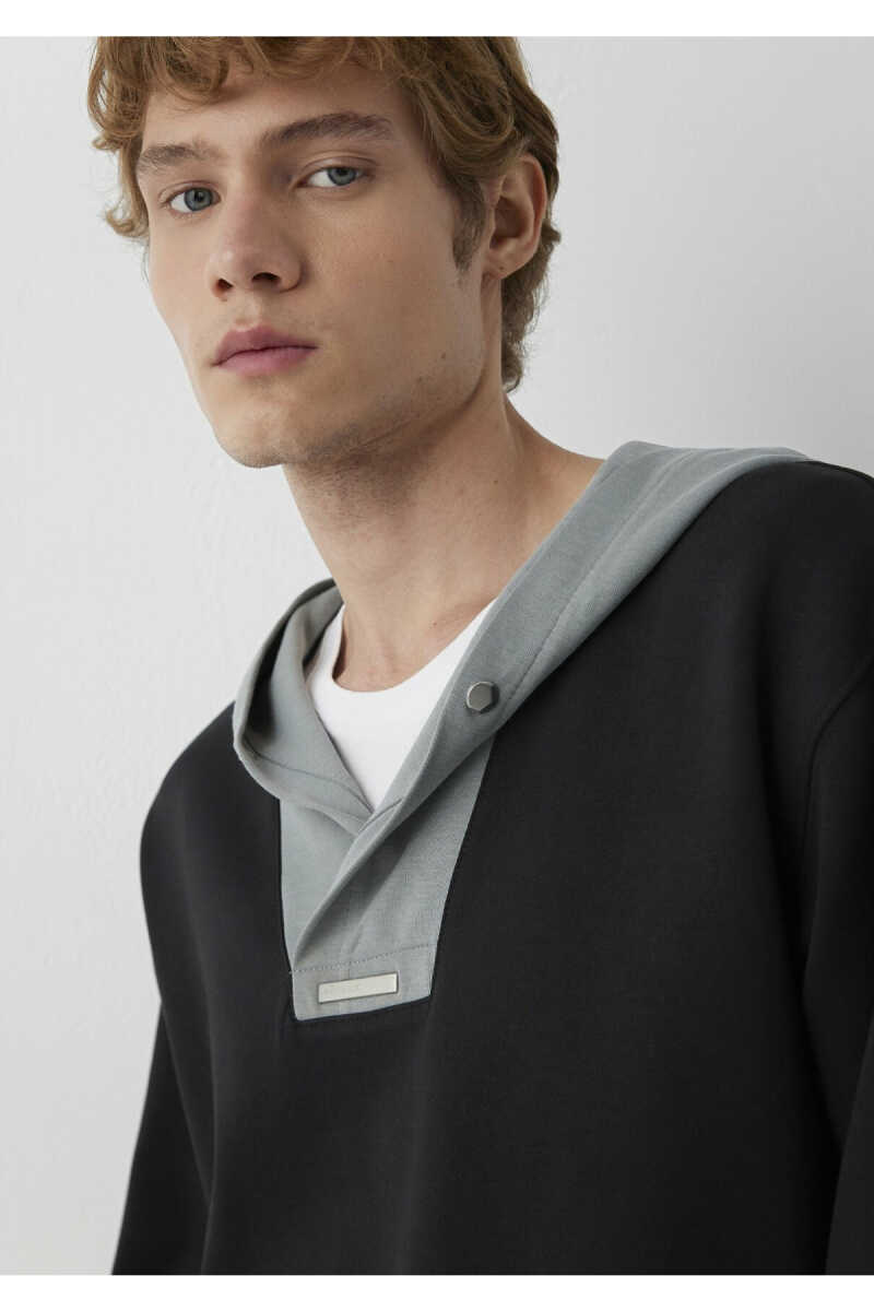 Mavi Kapüşonlu Siyah Erkek Sweat 0S20123-900 - 3