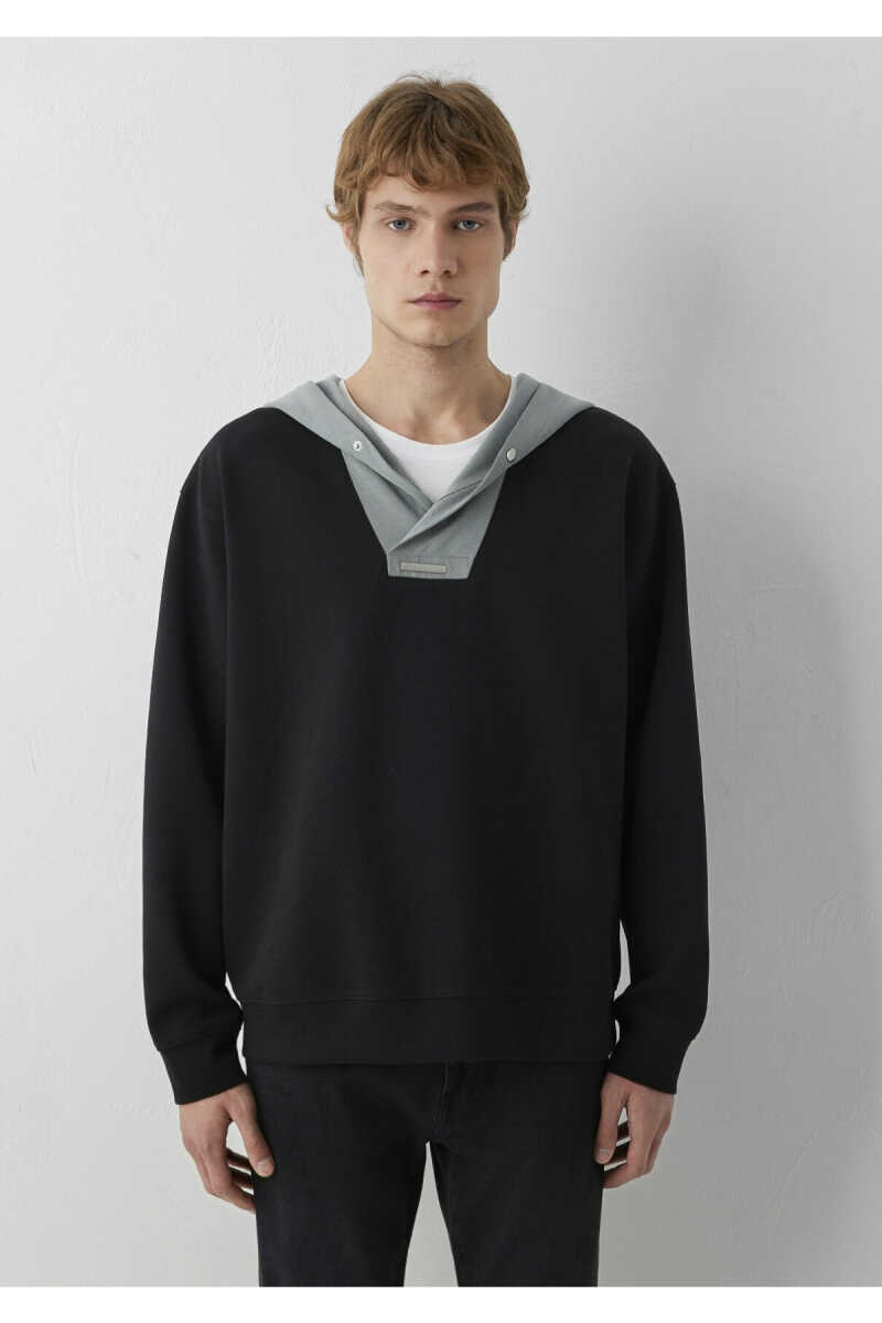 Mavi Kapüşonlu Siyah Erkek Sweat 0S20123-900 - 4
