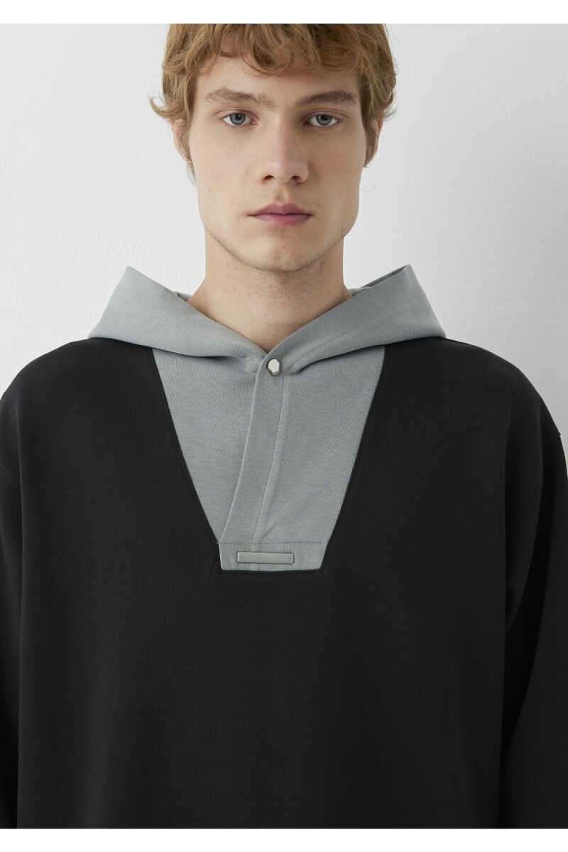 Mavi Kapüşonlu Siyah Erkek Sweat 0S20123-900 - 7