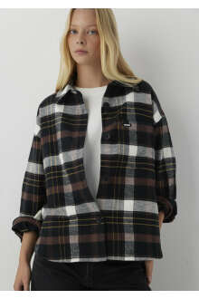 Mavi Kareli Kahverengi Loose Fit Kadın Gömlek 1211296-A6688 