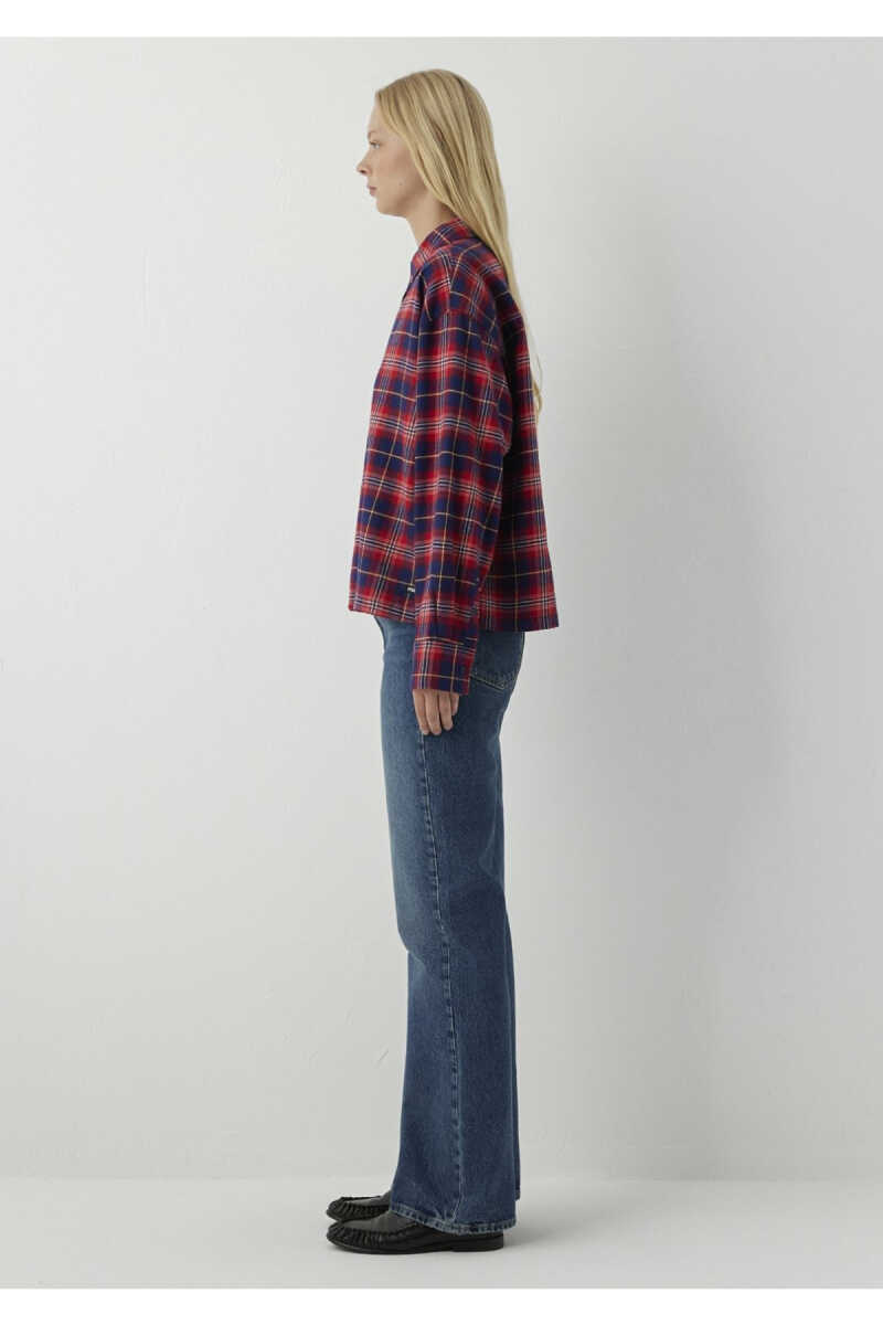 Mavi Kareli Kırmızı Oversize Kadın Gömlek 1220279-A6690 - 4
