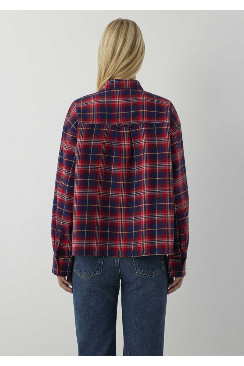 Mavi Kareli Kırmızı Oversize Kadın Gömlek 1220279-A6690 - 5