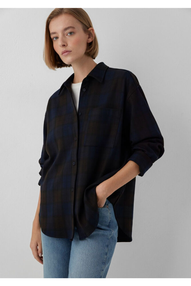Mavi Kareli Lacivert Oversize Kadın Gömlek 1220285-89051