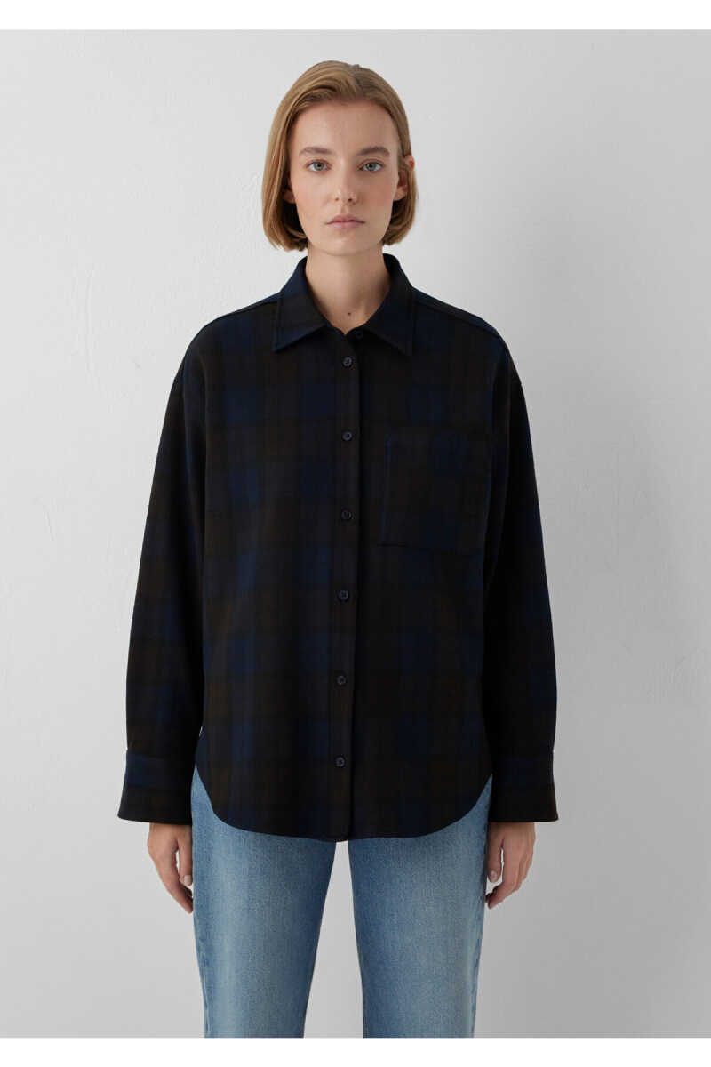 Mavi Kareli Lacivert Oversize Kadın Gömlek 1220285-89051 - 4