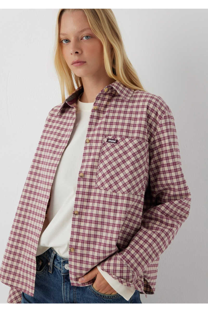 Mavi Kareli Mor Loose Fit Kadın Gömlek 1211301-A7497 - 1