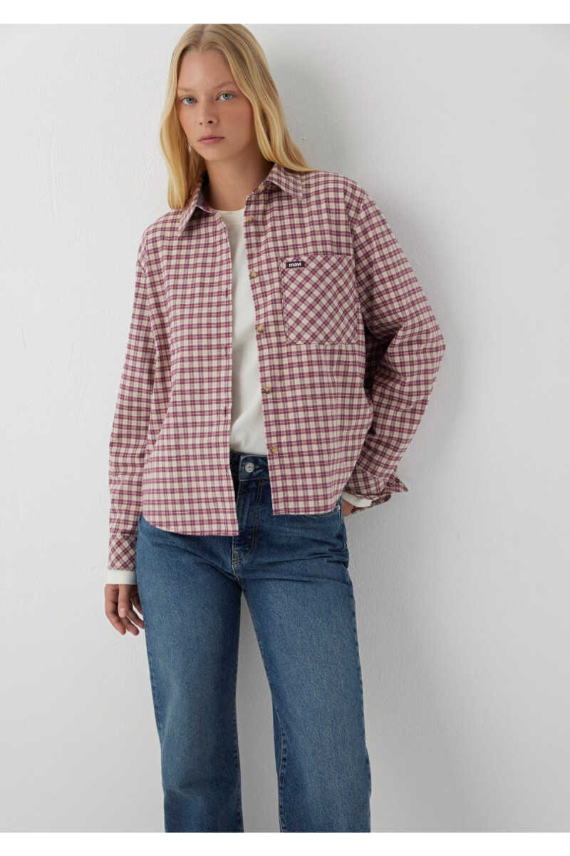 Mavi Kareli Mor Loose Fit Kadın Gömlek 1211301-A7497 - 2
