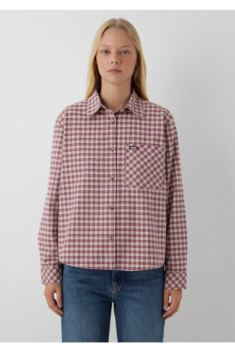 Mavi Kareli Mor Loose Fit Kadın Gömlek 1211301-A7497 - 3