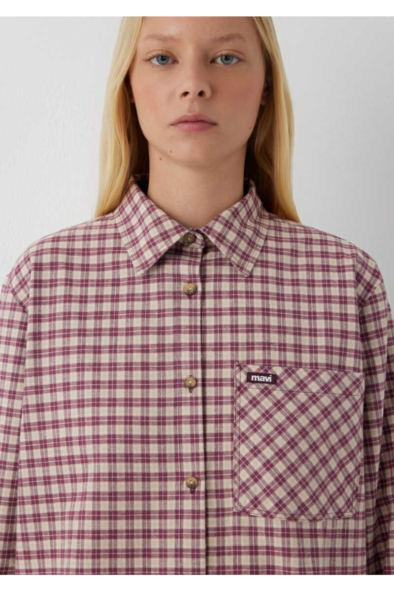 Mavi Kareli Mor Loose Fit Kadın Gömlek 1211301-A7497 - 6