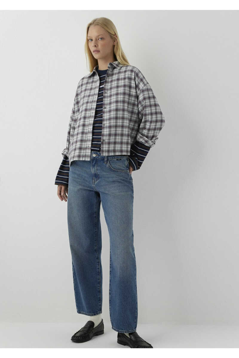 Mavi Kareli Siyah Oversize Kadın Gömlek 1220279-91755 - 4