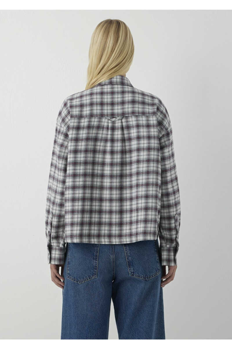 Mavi Kareli Siyah Oversize Kadın Gömlek 1220279-91755 - 7