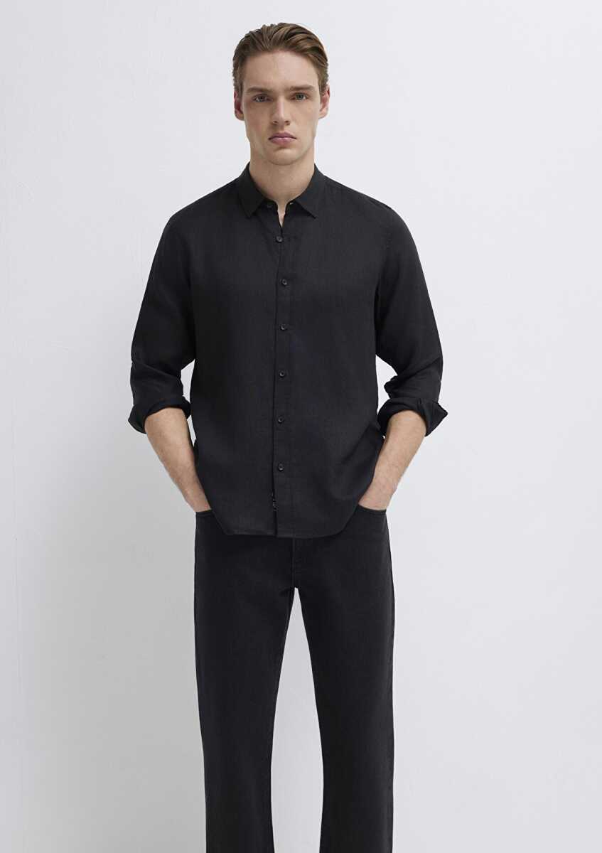 Mavi Keten Karışımlı Siyah Regular Fit Erkek Gömlek 0211909-900 - 1
