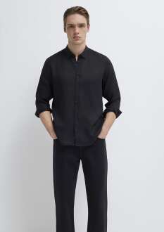 Mavi Keten Karışımlı Siyah Regular Fit Erkek Gömlek 0211909-900
