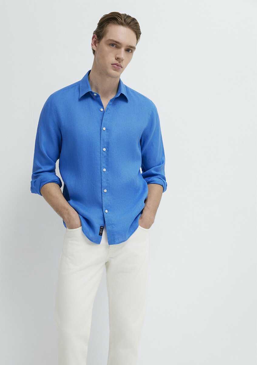 Mavi Keten Slim Fit Erkek Gömlek 0211466-81347 - 3
