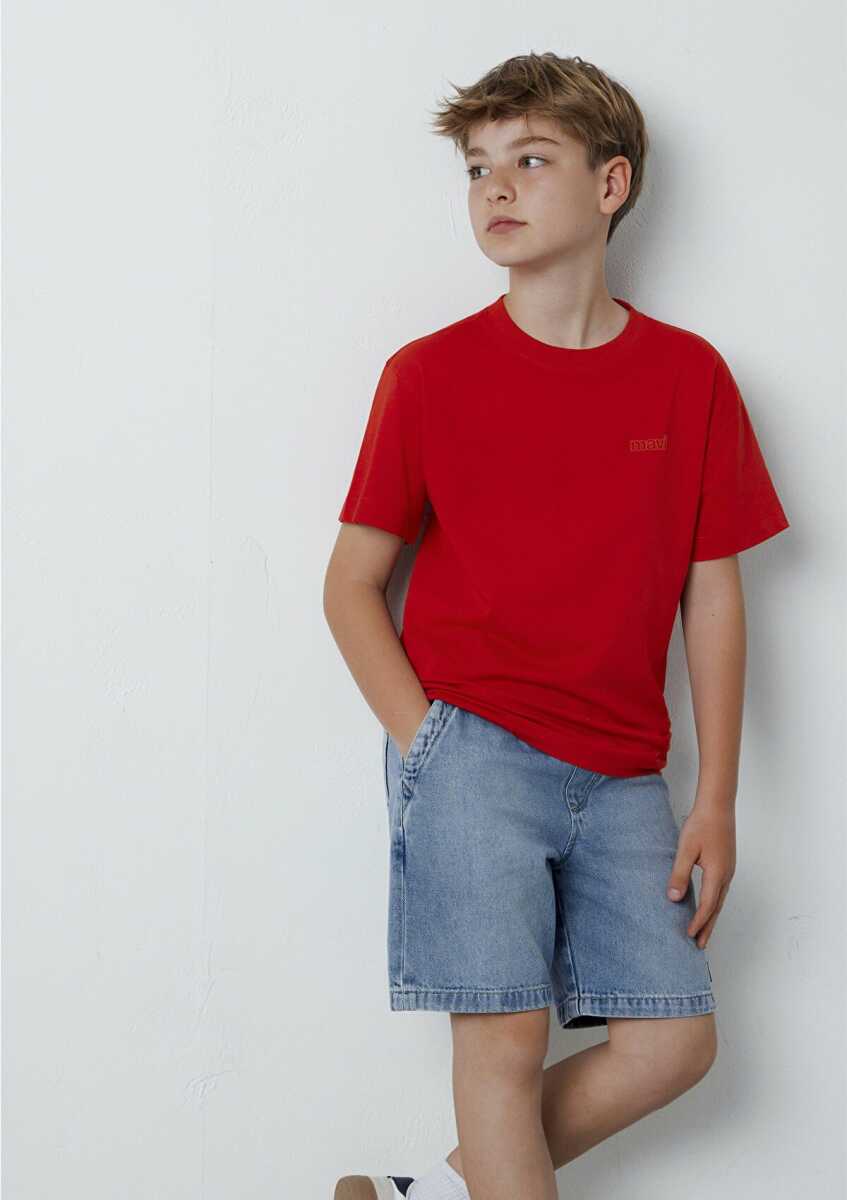 Mavi Kırmızı Basic Loose Fit Çocuk Tişört 6610493-80638 - 1