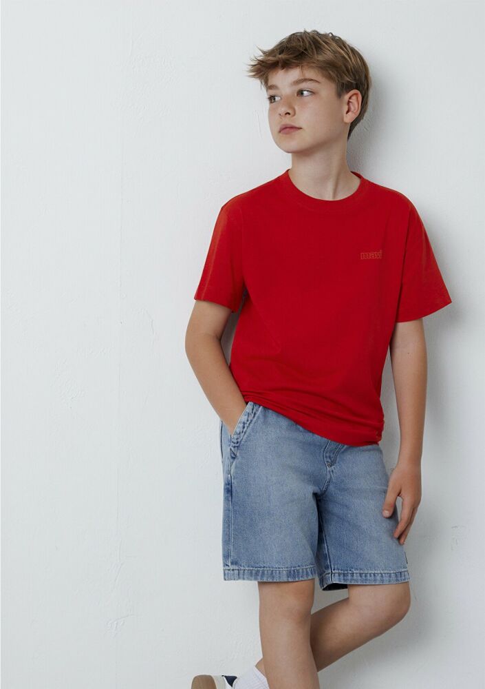 Mavi Kırmızı Basic Loose Fit Çocuk Tişört 6610493-80638