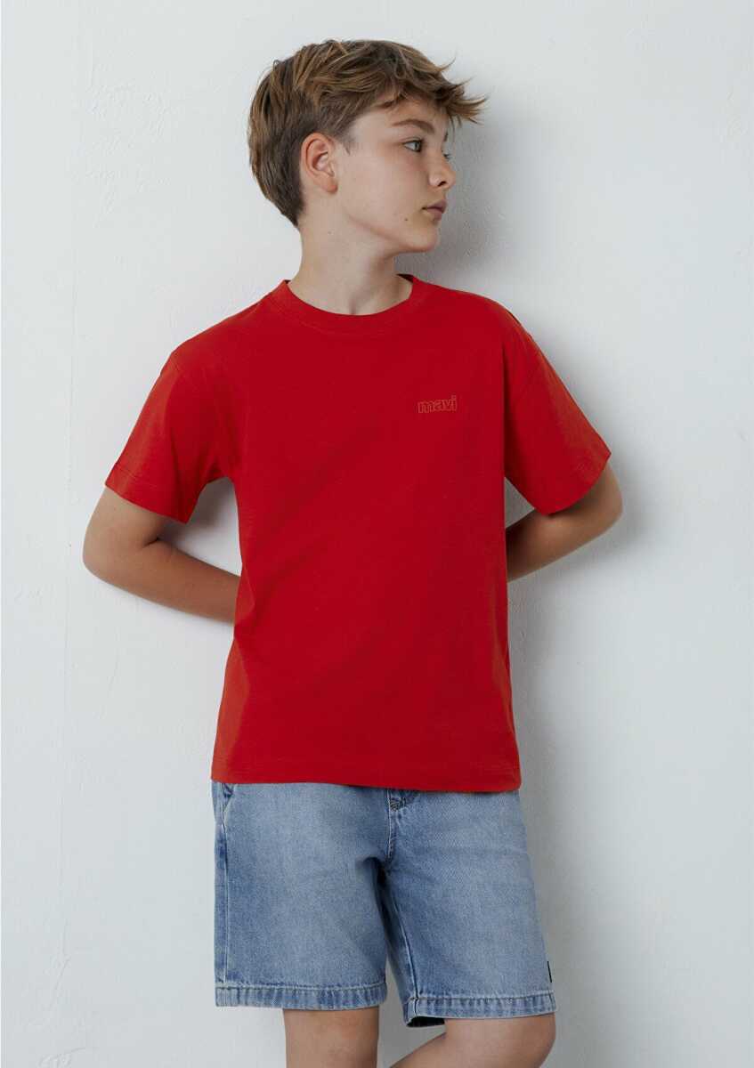 Mavi Kırmızı Basic Loose Fit Çocuk Tişört 6610493-80638 - 2