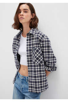Mavi Lacivert Ekose Loose Fit Kadın Gömlek 1211301-81617
