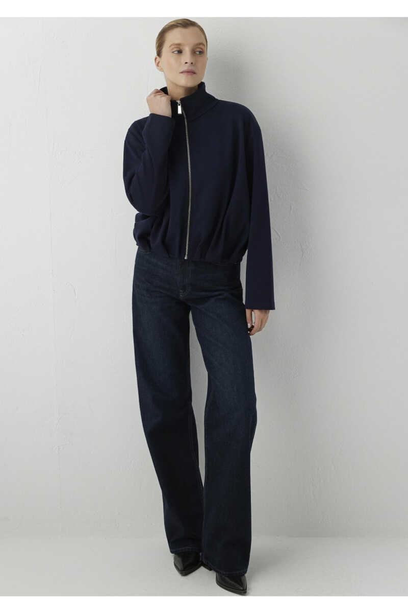 Mavi Lacivert Fermuarlı Oversize Kadın Sweatshirt 1S20007-90372