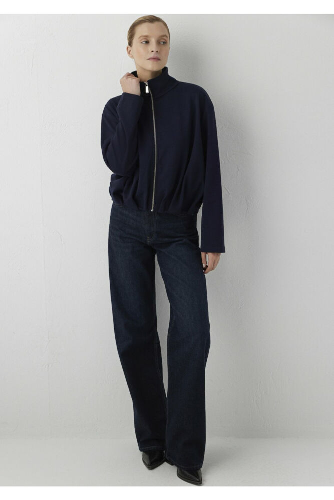 Mavi Lacivert Fermuarlı Oversize Kadın Sweatshirt 1S20007-90372