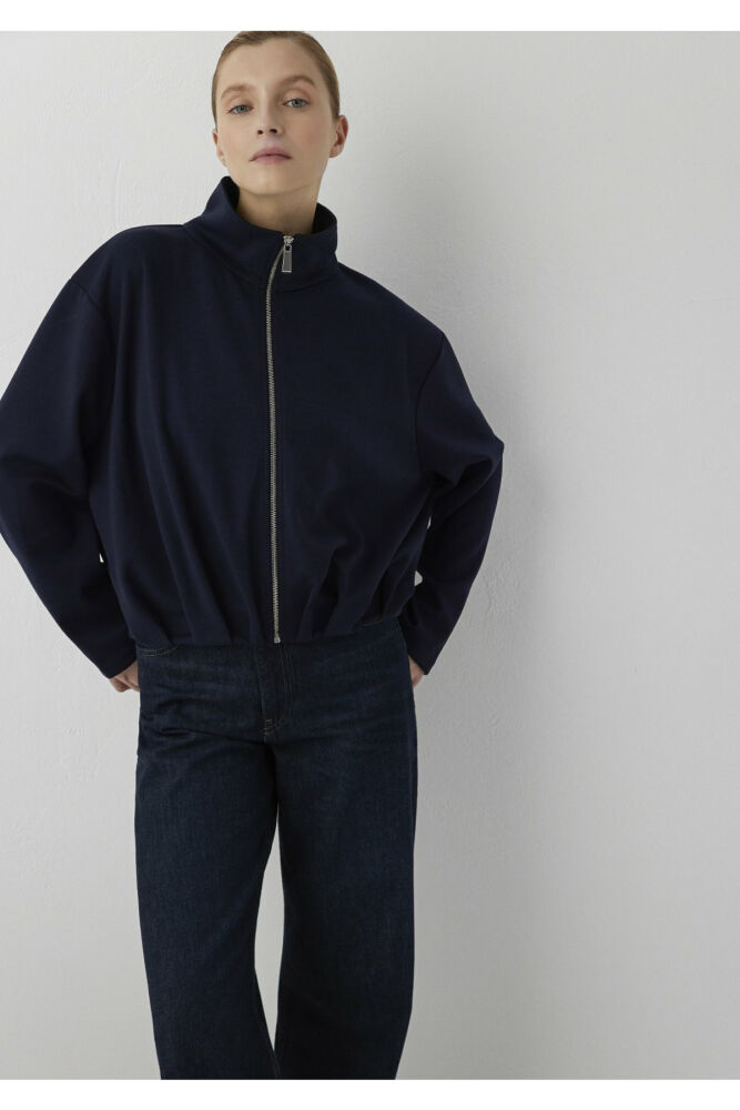 Mavi Lacivert Fermuarlı Oversize Kadın Sweatshirt 1S20007-90372 (1)