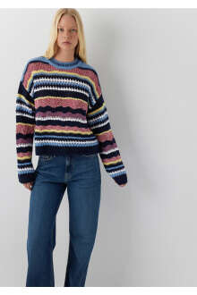 Mavi Lacivert Jakarlı Loose Fit Kadın Kazak 1710775-91010 
