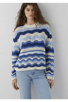 Mavi Lacivert Jakarlı Regular Fit Kadın Kazak 1710974-91041