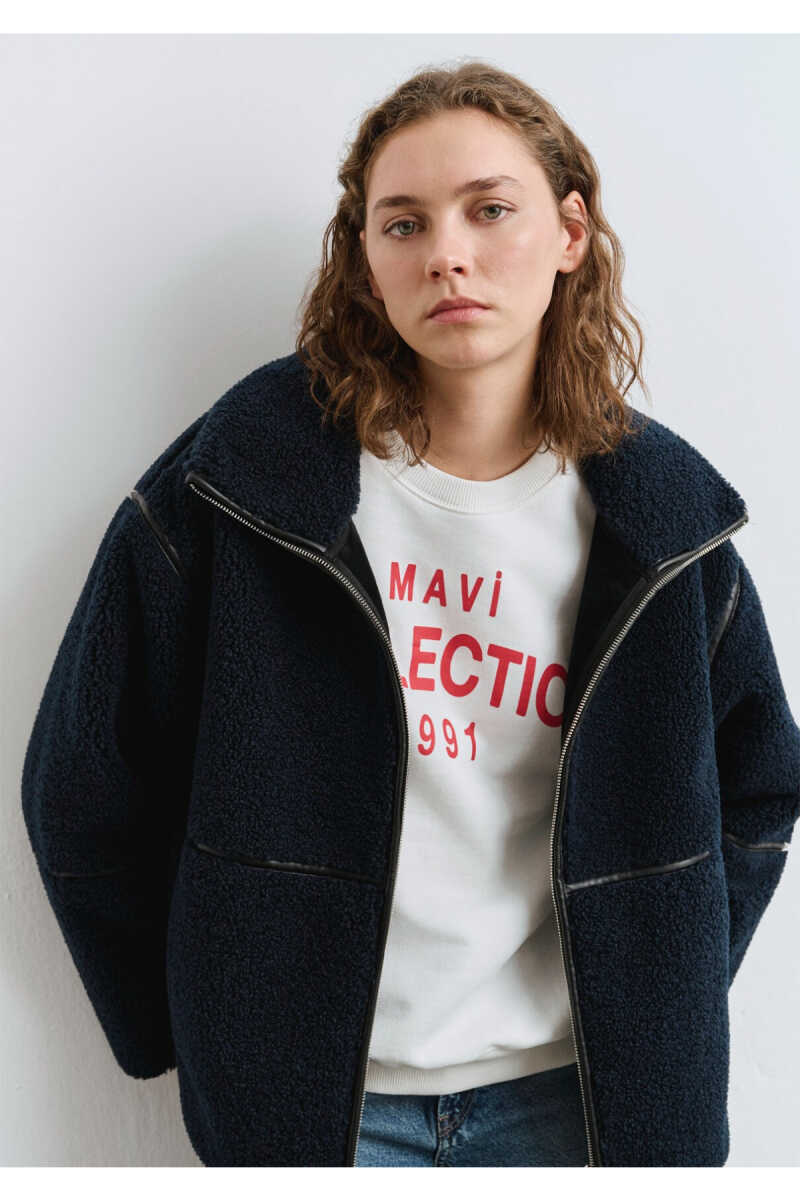 Mavi Lacivert Sherpa Loose Fit Kadın Ceket 1110719-90372 - 1