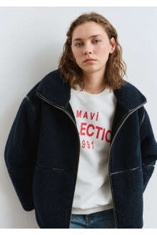 Mavi Lacivert Sherpa Loose Fit Kadın Ceket 1110719-90372