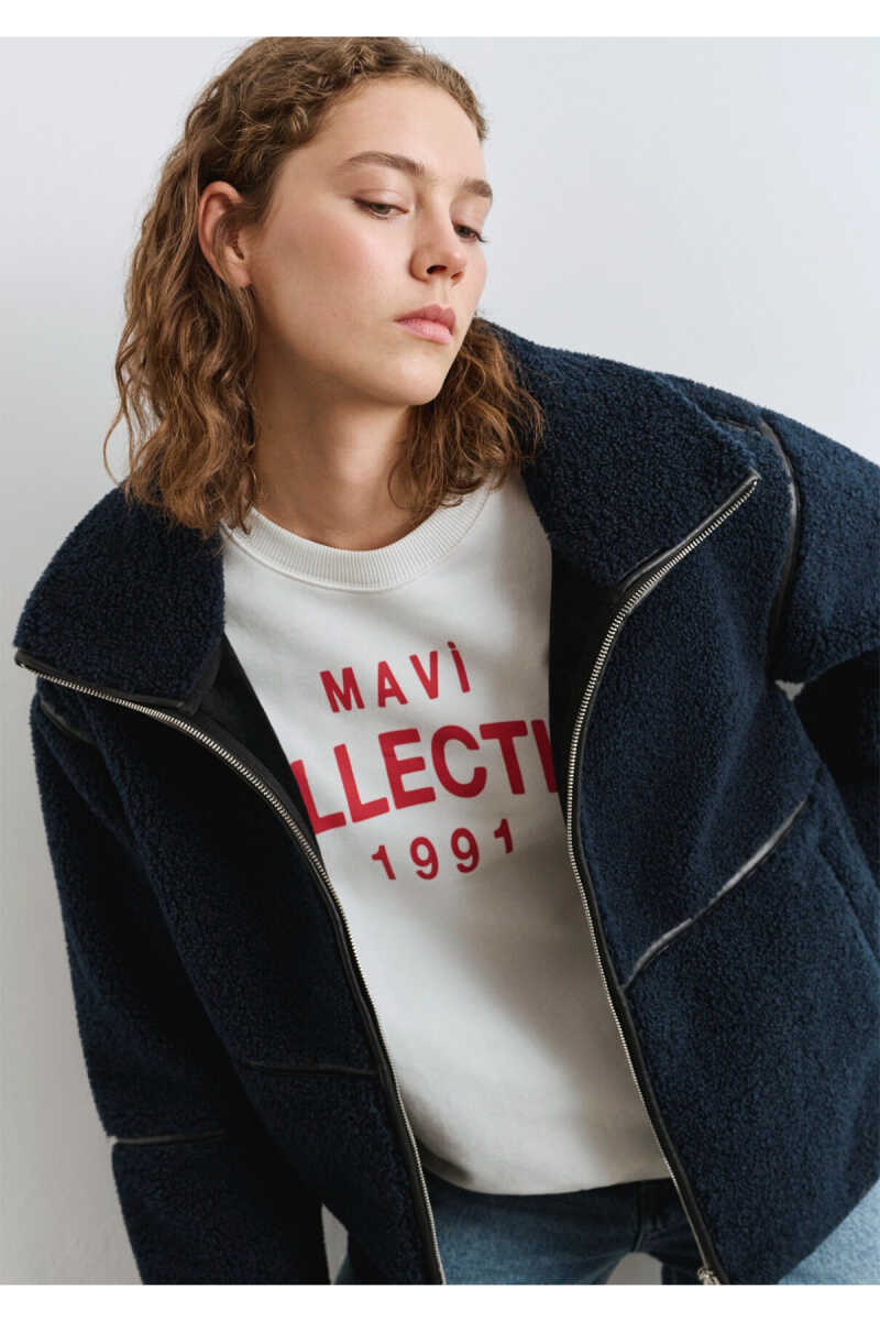 Mavi Lacivert Sherpa Loose Fit Kadın Ceket 1110719-90372 - 2