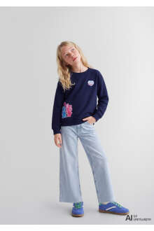 Mavi Lilo & Stitch Baskılı Lacivert Loose Fit Çocuk Sweatshirt 7S20026-84371