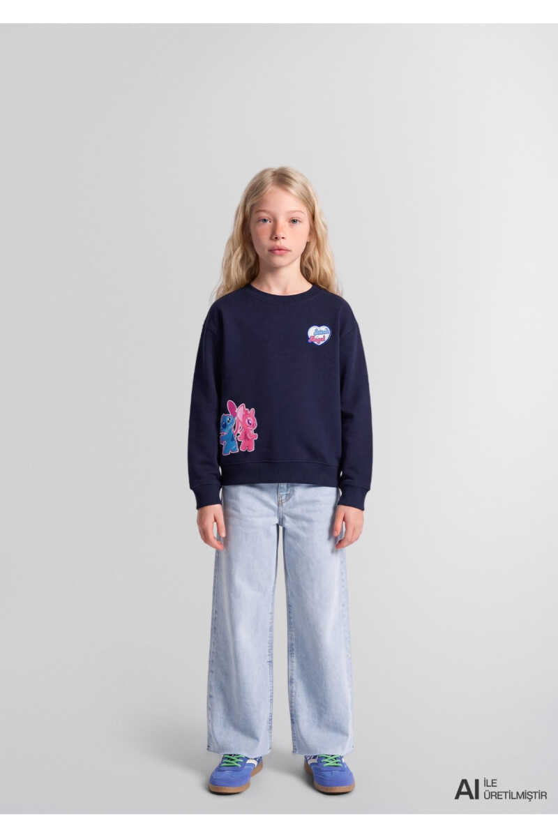 Mavi Lilo & Stitch Baskılı Lacivert Loose Fit Çocuk Sweatshirt 7S20026-84371 - 2