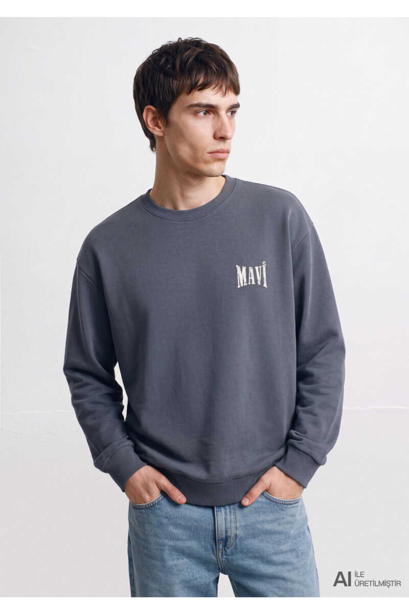 Mavi Logo Antrasit Loose Fit Erkek Sweatshirt 0S10659-80776 - 1