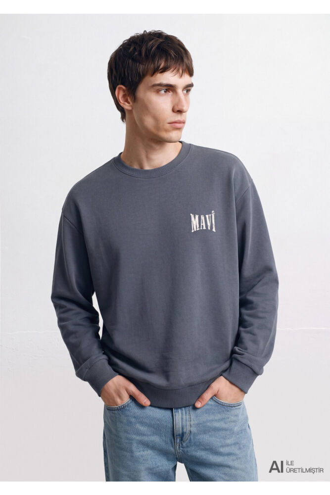 Mavi Logo Antrasit Loose Fit Erkek Sweatshirt 0S10659-80776